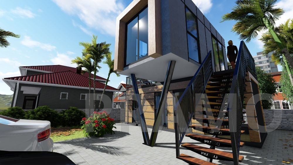 مكتب مبيعات نموذجي بمساحة 57 مترًا مربعًا من طابقين